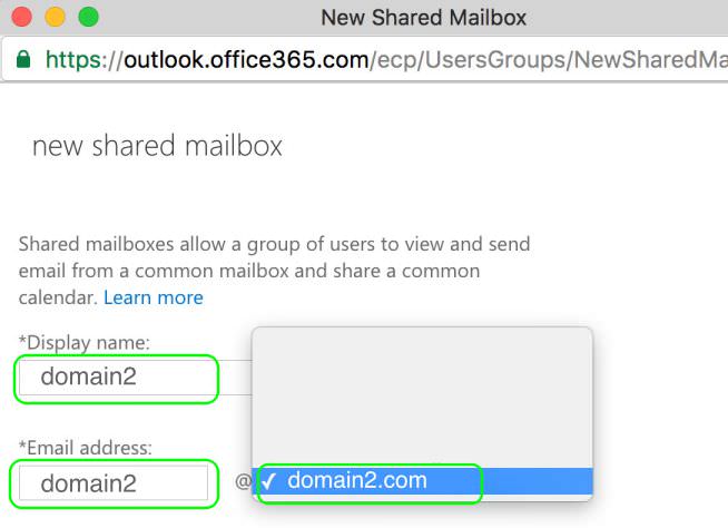 8.4 Enter the Display Name and Email Address for the new Domain Name domain2.com